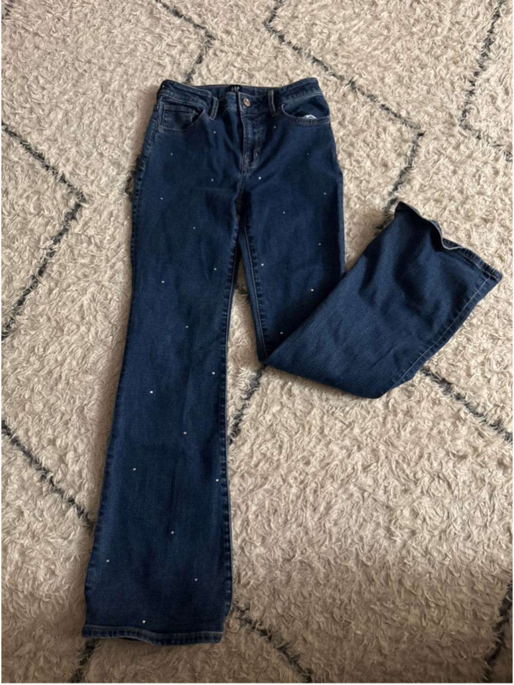 Girls Gap '70s Flare High Rise Jeans Size 12 Blue with Silver sparkles